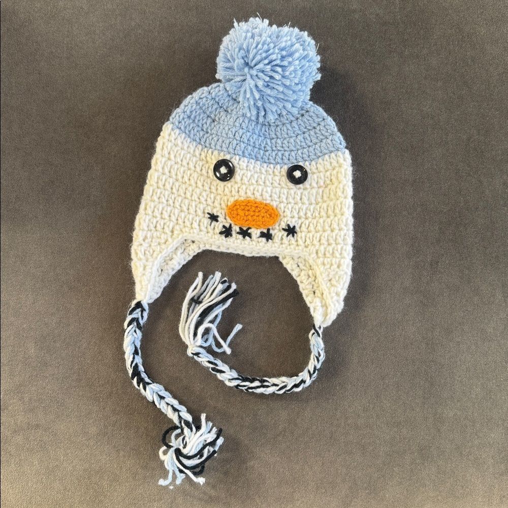 Daisy Baby Infant Toddler Snowman Beanie Hat Blue with Pom 0-6 months NEW